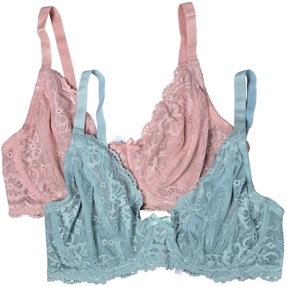 Curve Muse Pink Blue Lace Underwire Full Coverage Bra Set‎ of 2 38DD